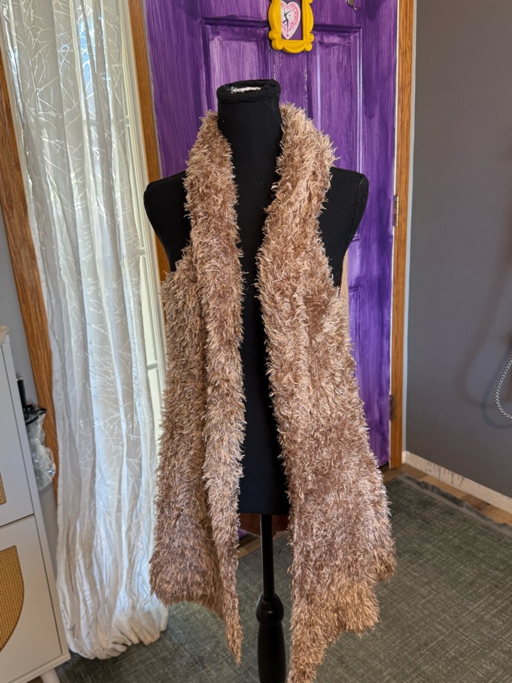 ONE WORLD Shaggy Faux Fur Open Cardigan in Taupe